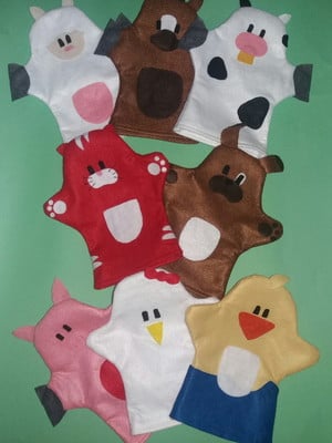 Fantoches de animais em feltro - kit com 8 peças