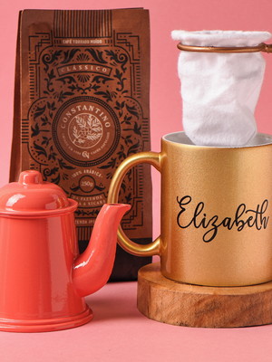 Kit caneca personalizada com coador de café individual