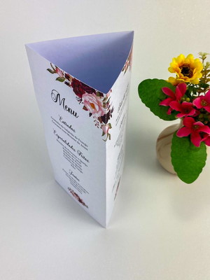 Menu / cardápio de casamento triângulo - marsala