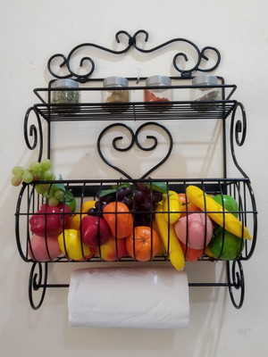 Fruteira de parede com porta tempero / papel