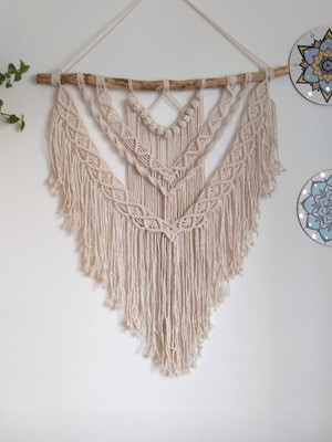 Painel macramé, material ecológico, galho natural tratado