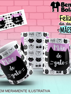 Caneca dia das mães mãe de gato com desenhos de gatos
