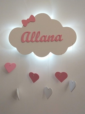 Nuvem com led nome personalizado com coração