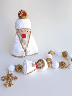 Nossa senhora de fátima + terço crochê - amigurumi