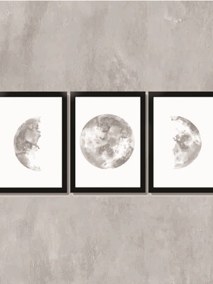 Kit com 3 placas decorativas fases da lua