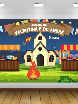 Painel festa junina igrejinha arraiá 2x1m - impresso lona