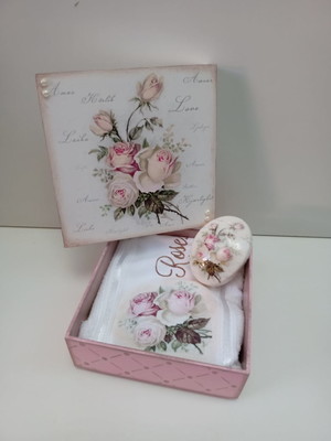 Kit caixa mdf, toalha e sabonete decorado