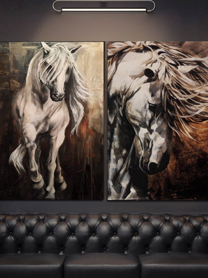 Conjunto quadros decorativos cavalos brancos contemporâneo
