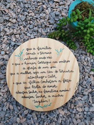 Quadro redondo de madeira "oração pela família "