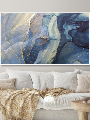 Quadro decorativo abstrato azul gold moderno premium