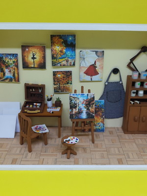 Quadro cenário miniatura atelie de pintura
