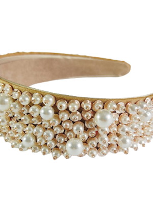 Tiara pérolas paetê dourado arquinho classico coroa penteado