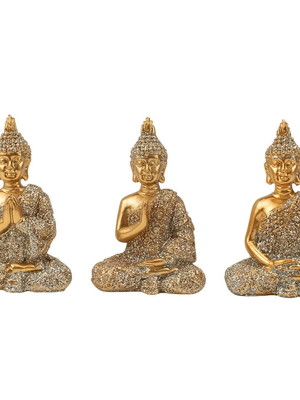 Conjunto com 3 budas monges sábios em resina - dourado