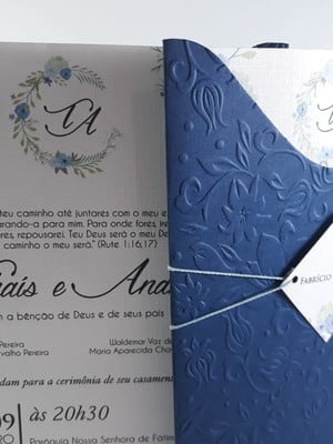 Convite de casamento azul marinho