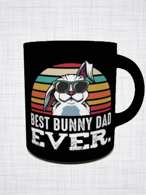 Caneca porcelana preta best bunny dad ever coelho