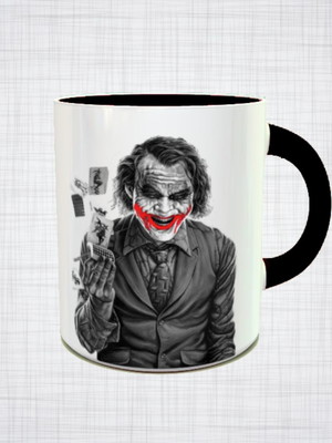 Caneca porcelana preta coringa cavaleiro das trevas dc