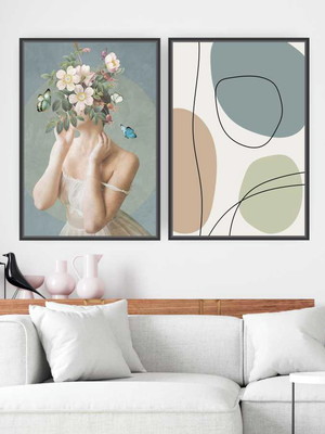Quadros composição duplo mulher e flor 63x42 com moldura
