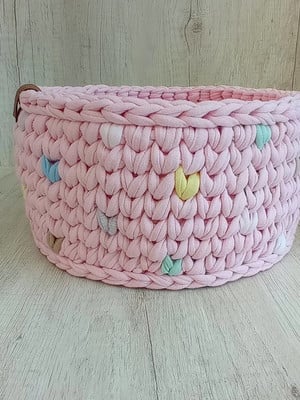 Cesto coração 10 cm x 25 cm de crochê fio de malha