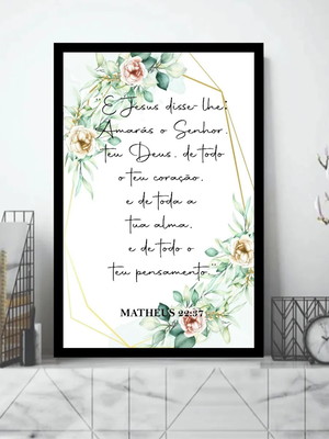 Quadro decorativo minimalista frases salmos fé com moldura