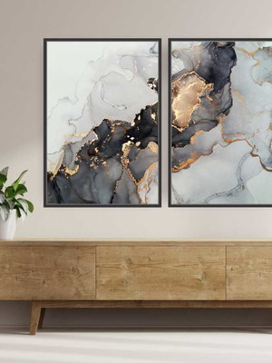 Quadro composição duplo abs cinza dourado 63x42 com moldura