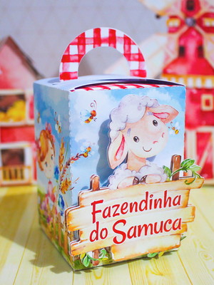 Caixa quadrada com alça fazendinha aquarelada