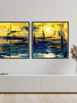 Quadro composição duplo marinho 80x80 com moldura
