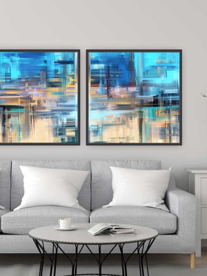 Quadro composição duplo mediterrâneo 80x80 com moldura