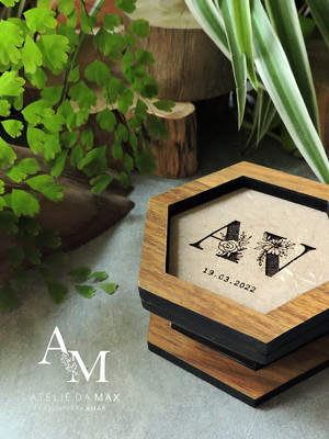 Porta alianças personalizado madeira mdf casamento boho 9 cm