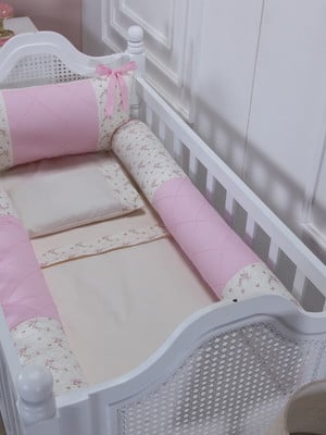 Kit berço americano rosa floral 6 peças classic