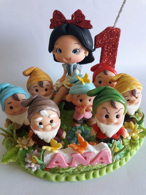 Topo de bolo branca de neve e os sete anões