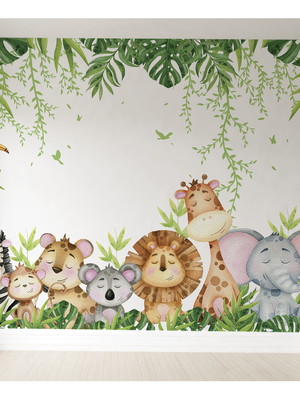 Papel de parede safari floresta infantil quarto bebê vr341