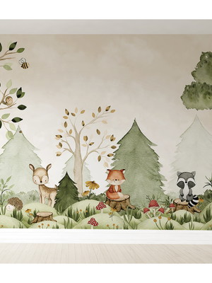 Papel de parede safari floresta animal folhagem bosque vr374