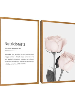 Quadro decorativo nutricionista profissão flores neutras