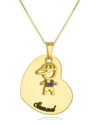 Gargantilha coração personalizado e pingente filhos (as)