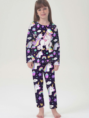 Pijama infantil manga longa unicórnio