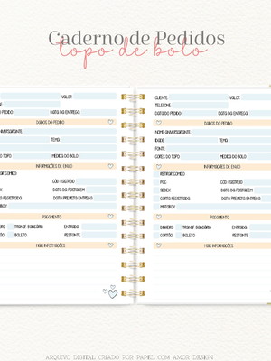 Caderno de pedidos de topos de bolo