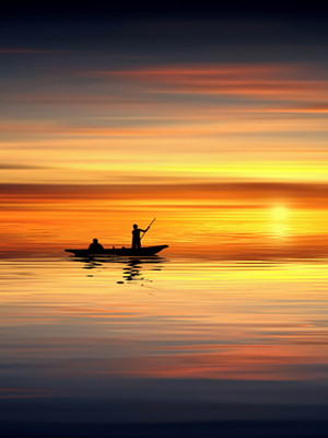 Tela para quadro 120x60 - paisagem por-do-sol reflexo canoa