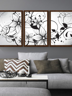 Quadros decorativo flores preta e branca