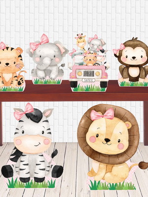 Kit display safari rosa aquarela mdf