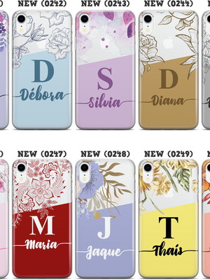 Capa de celular com inicial e nome coloridas flores capinha