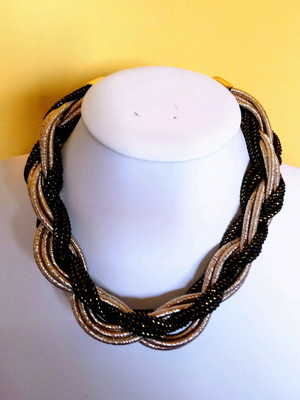 Colar de cordas trançado black/dourado