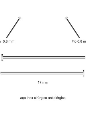Alfinete contra pino com cabeça aço inox cirúrgico 17 mm