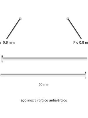 Alfinete contra pino com cabeça aço inox cirúrgico 50 mm