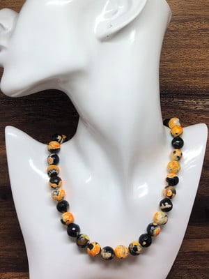 Colar pedras ágata mesclada black orange 12mm- banho ouro 18