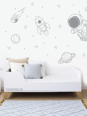 Adesivo de parede astronautas planetas estrelas