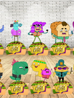 Cupcake & dino displays kit com 10 peças