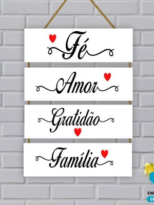 Placa decorativa fe amor gratidao familia mdf com sisal