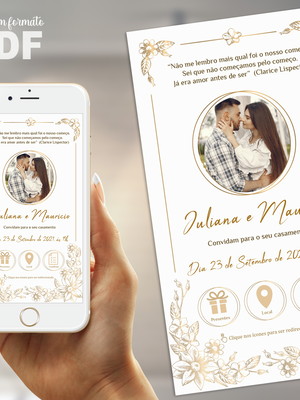 Convite de casamento digital interativo dourado com foto
