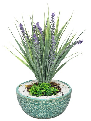 Vaso cumbuca tigela cerâmica com arranjo lavanda permanente