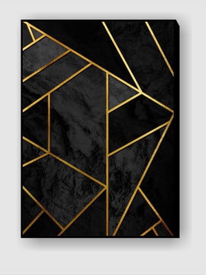Quadro abstrato elegante com linhas douradas e padrão geomé